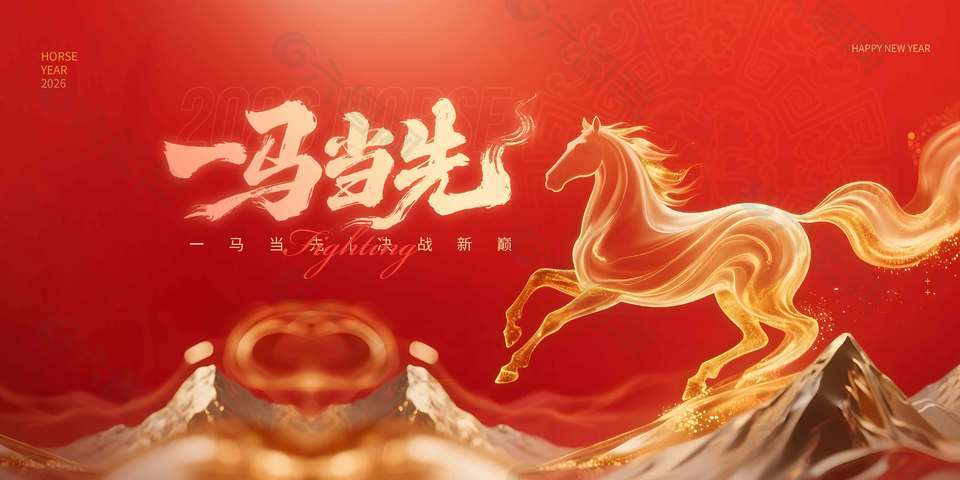 2026一馬當(dāng)先決戰(zhàn)新巔年會展板