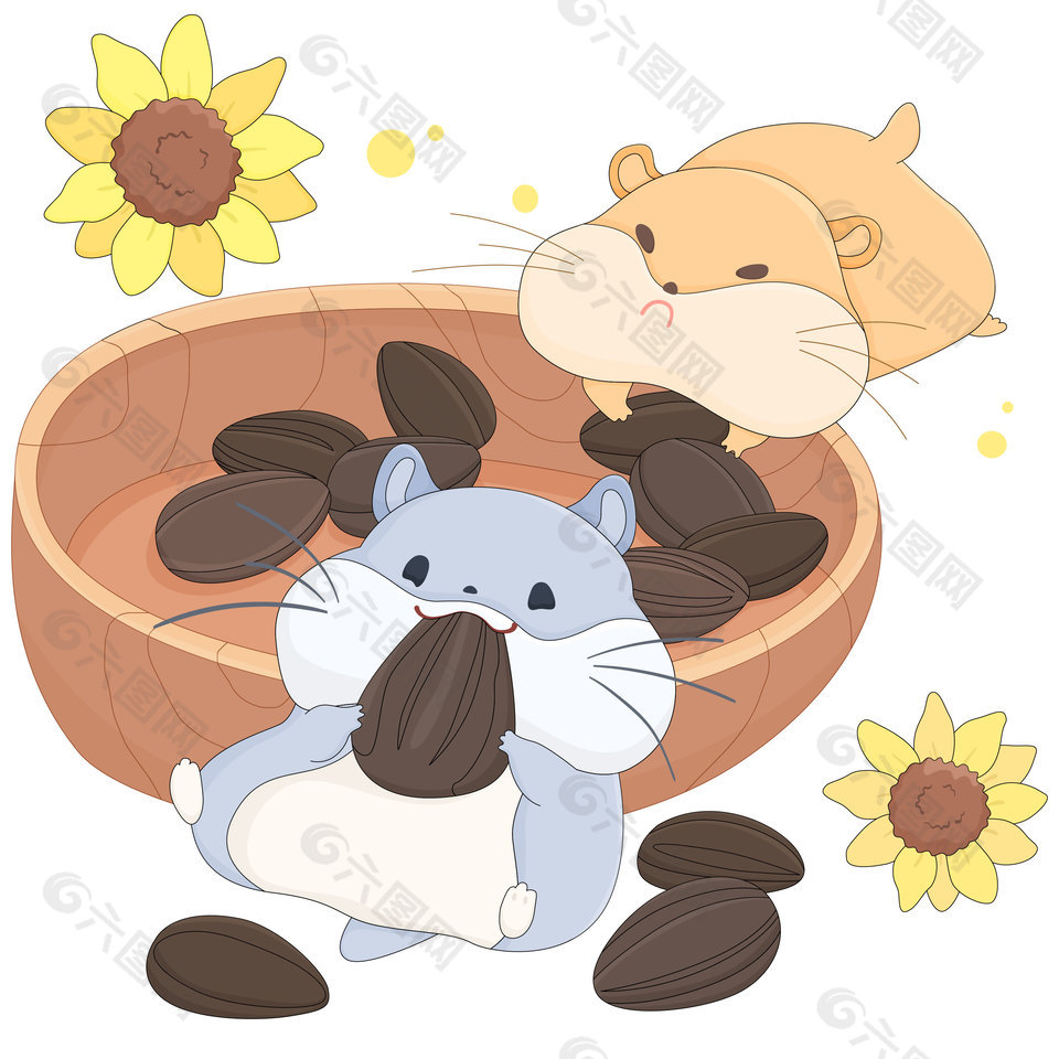 可愛小倉鼠吃瓜子向日葵美食卡通插畫