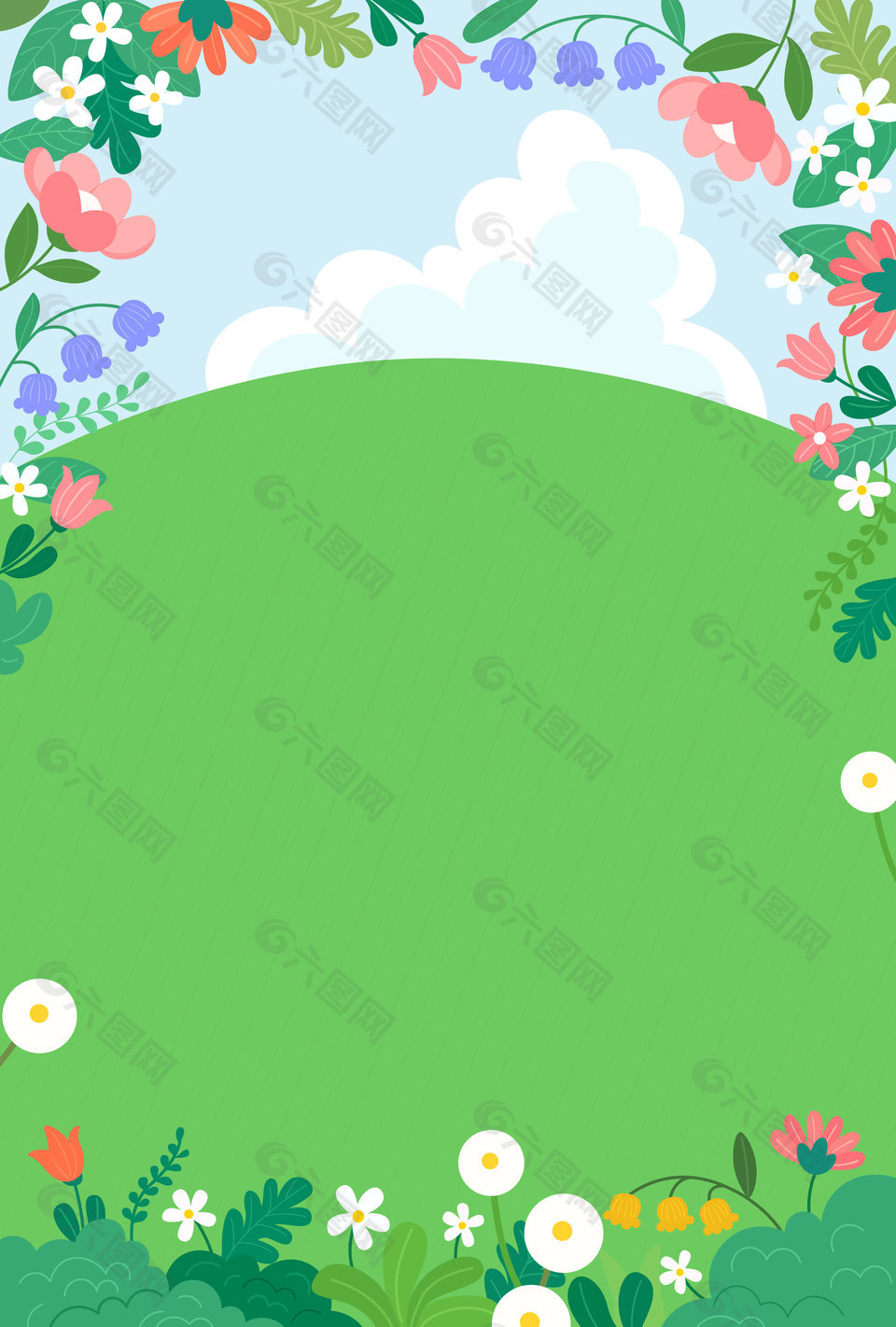 春天花園花卉植物小清新插畫邊框設(shè)計