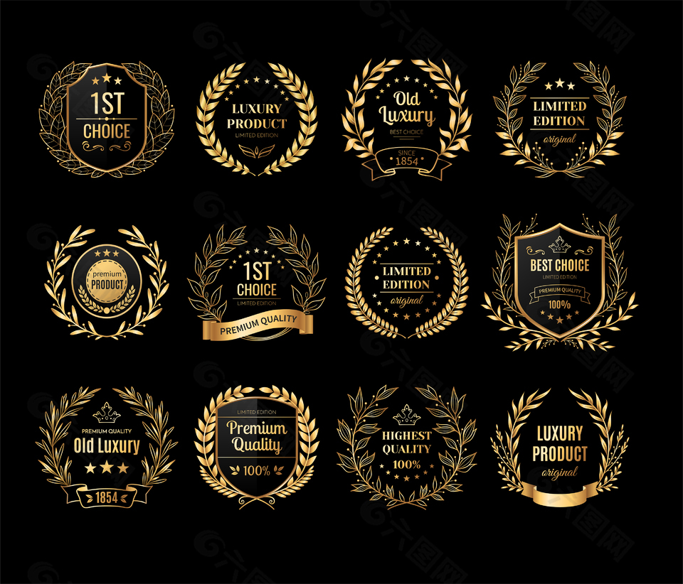 金色麦穗橄榄枝元素图标设计