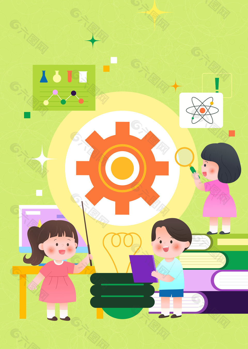小朋友实验室探索研究学习教育插画设计