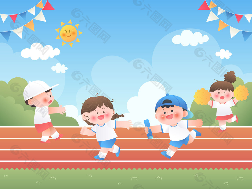 儿童节运动会接力赛教育插画设计