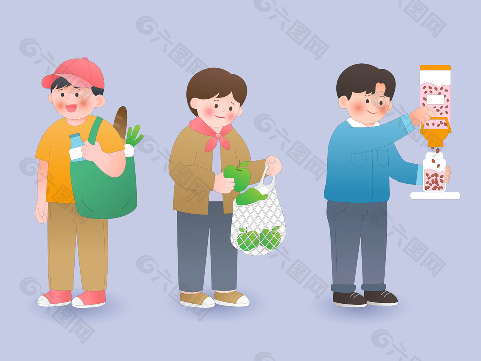 绿色环保低碳生活资源再利用教育插画设计