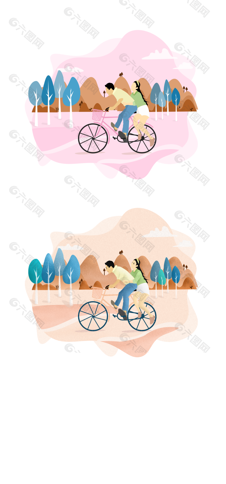 浪漫情侶騎行扁平插畫設(shè)計
