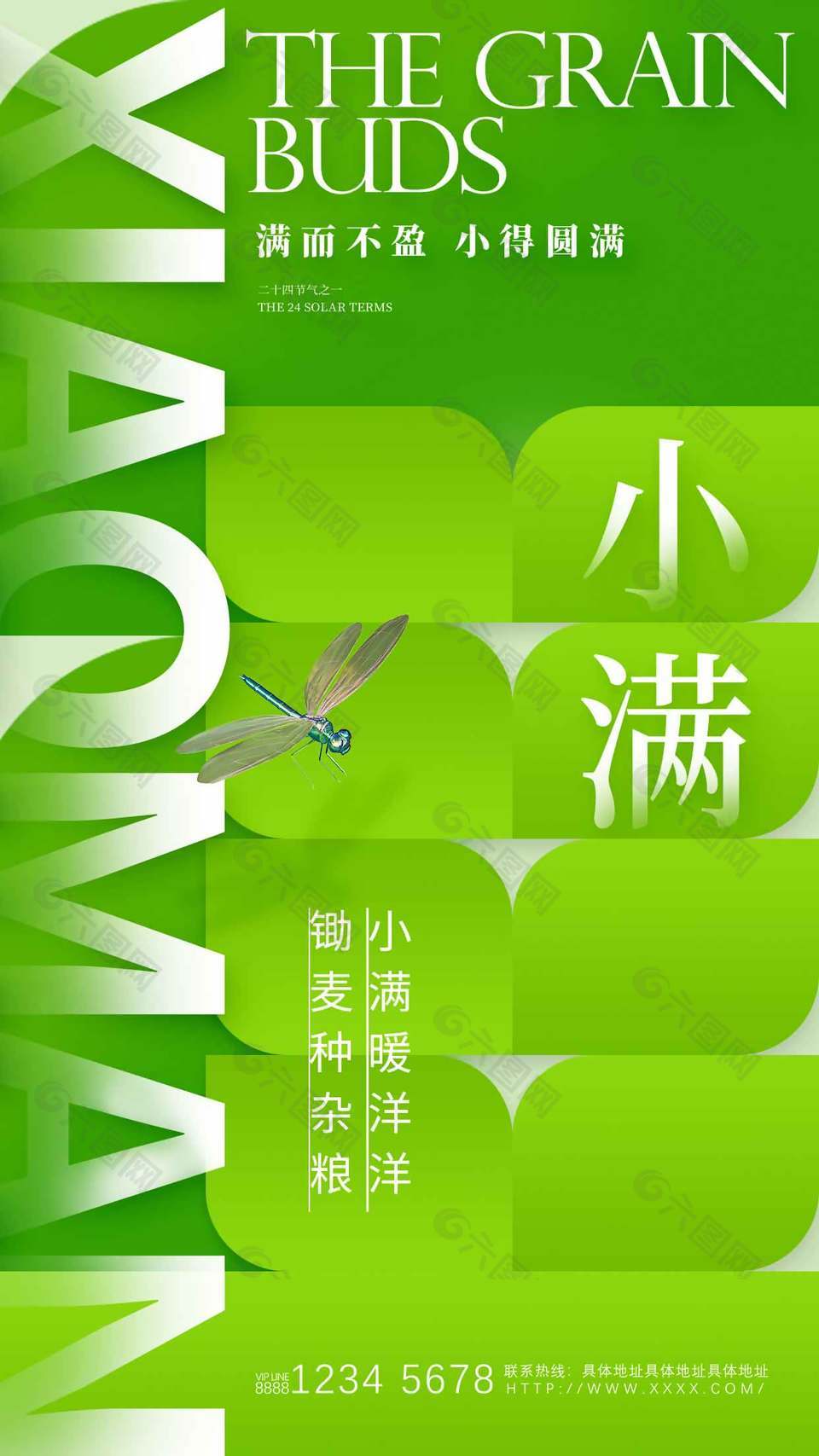 滿而不盈小得圓滿綠色節(jié)氣宣傳海報(bào)