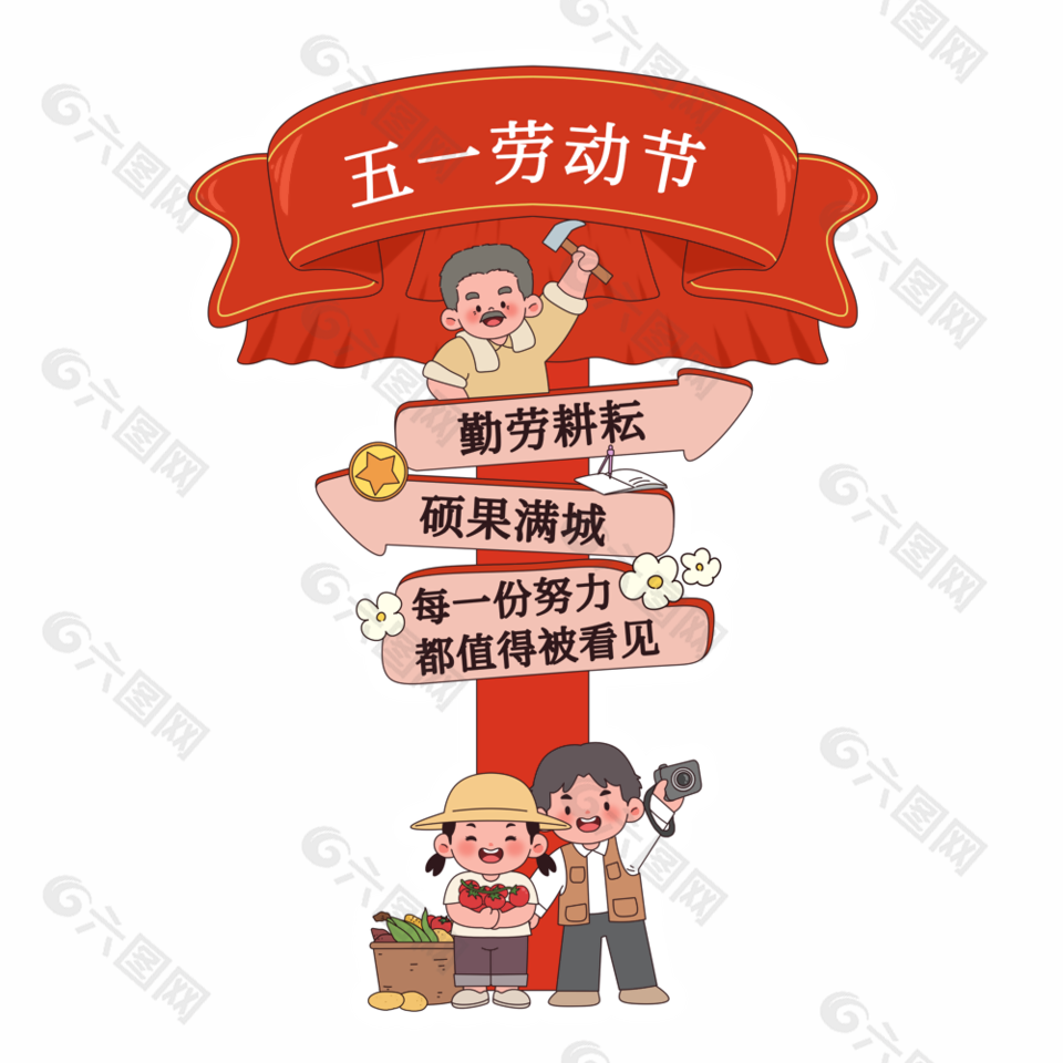 五一勞動(dòng)節(jié)卡通風(fēng)紅色美陳設(shè)計(jì)