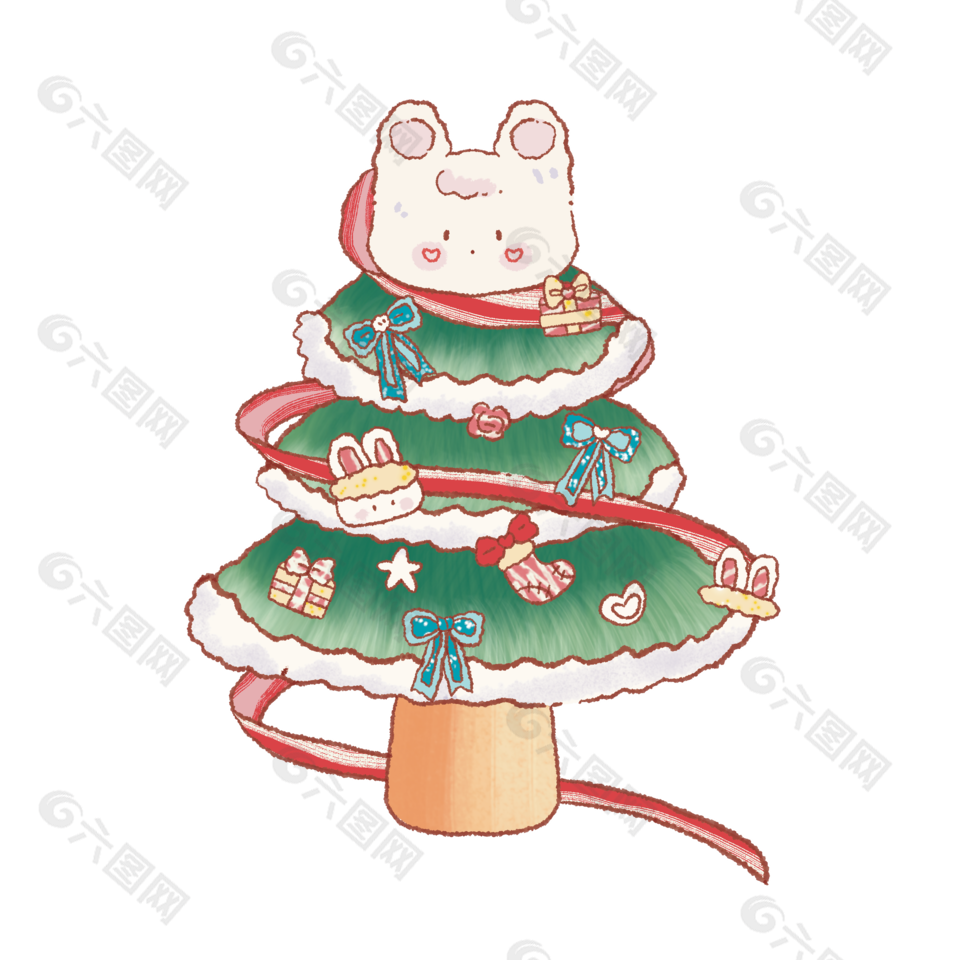 卡通小兔子圣誕樹小圖案
