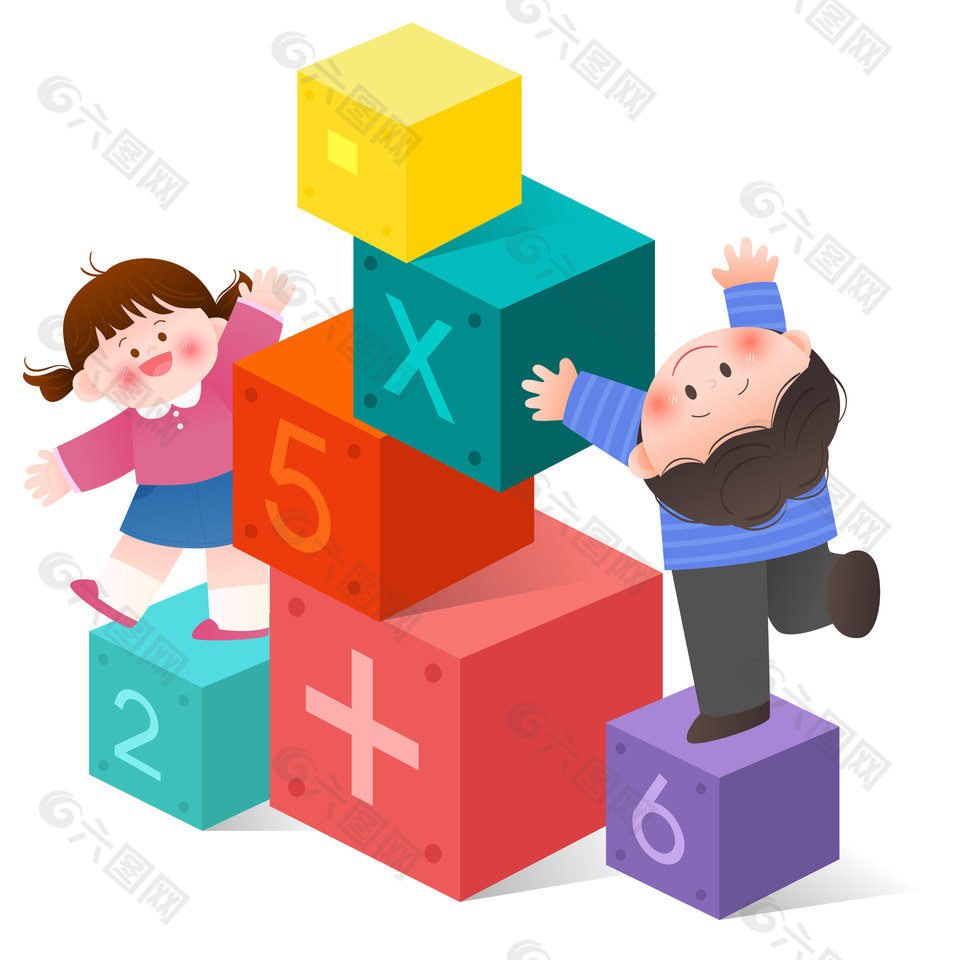 彩色積木游戲卡通兒童插畫(huà)設(shè)計(jì)