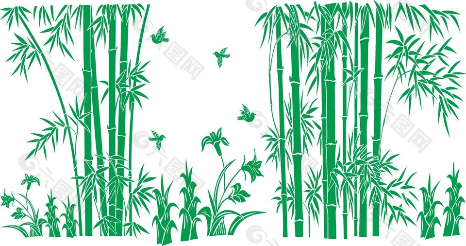 竹林花鳥(niǎo)手繪裝飾圖案設(shè)計(jì)