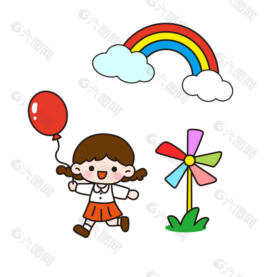 拿氣球的小女孩61兒童節(jié)主題手繪插畫設(shè)計(jì)