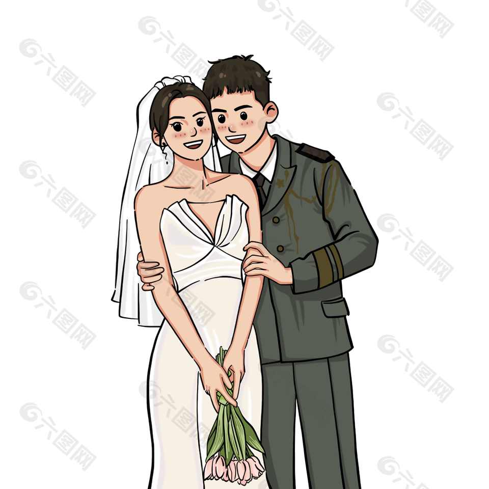 手繪卡通情侶婚紗照形象插畫設(shè)計(jì)