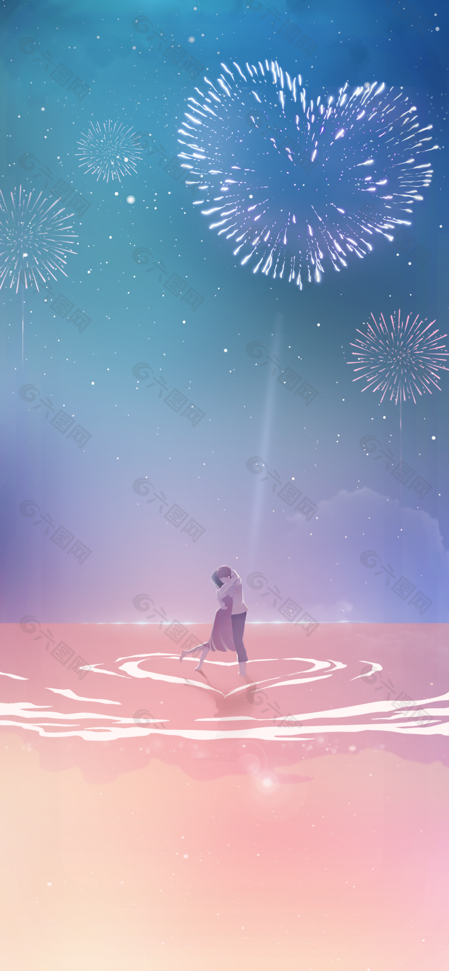 情侶相擁唯美意境浪漫氛圍背景設計
