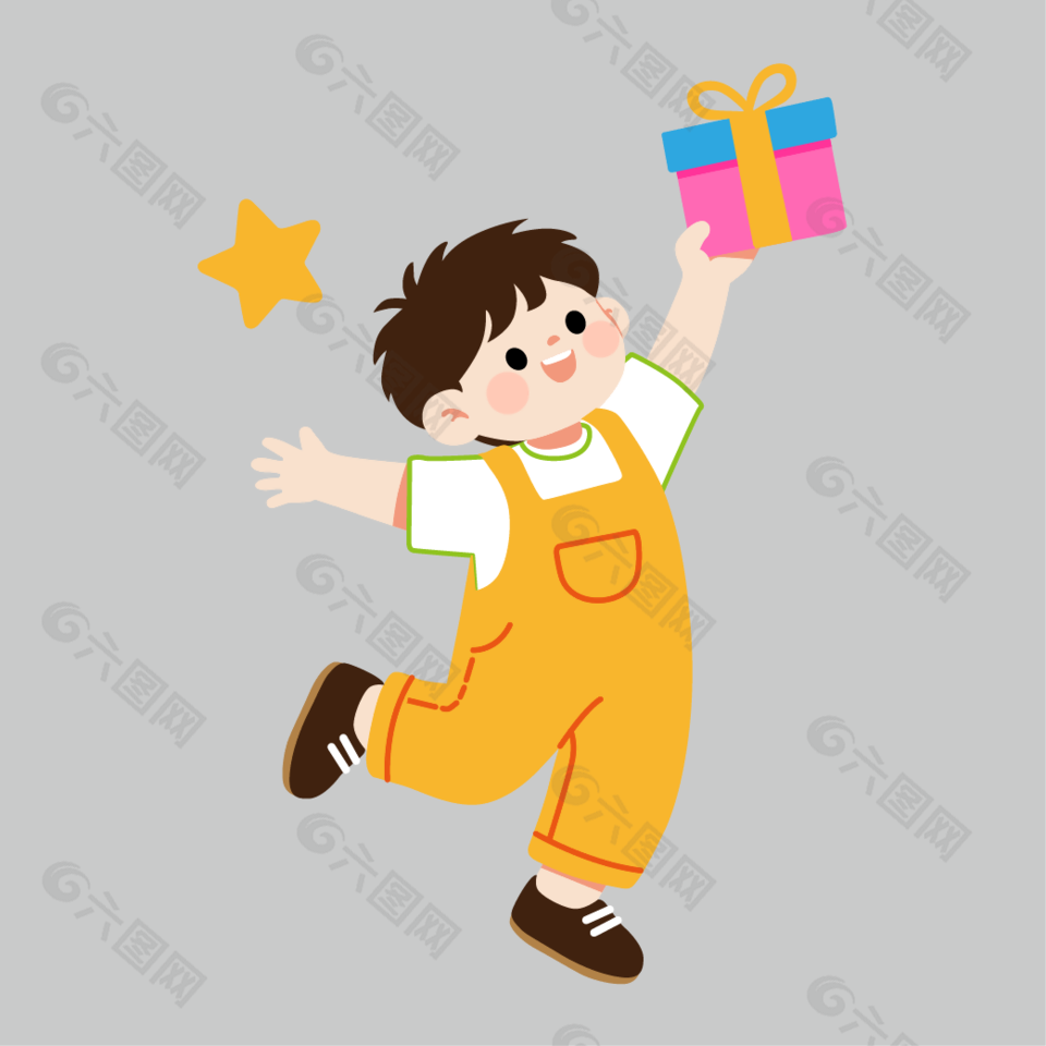 手拿禮物的開(kāi)心小男孩插畫(huà)設(shè)計(jì)