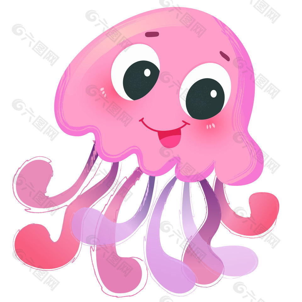 粉色水母長(zhǎng)觸須海洋動(dòng)物插畫(huà)設(shè)計(jì)