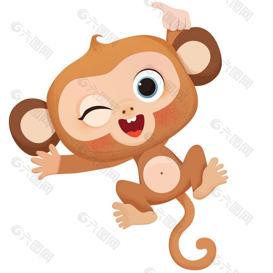 可愛眨眼小猴子活潑形象插畫設計