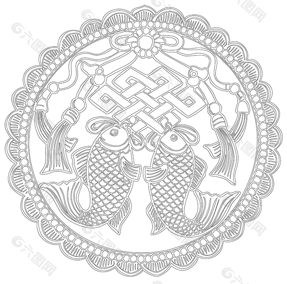 幸福平安雙魚(yú)雕花紋樣設(shè)計(jì)