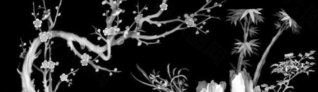 梅兰竹菊 灰度图图片