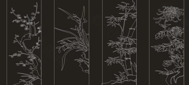 雕刻 窗花 梅 兰 竹 菊 古典 移门图片