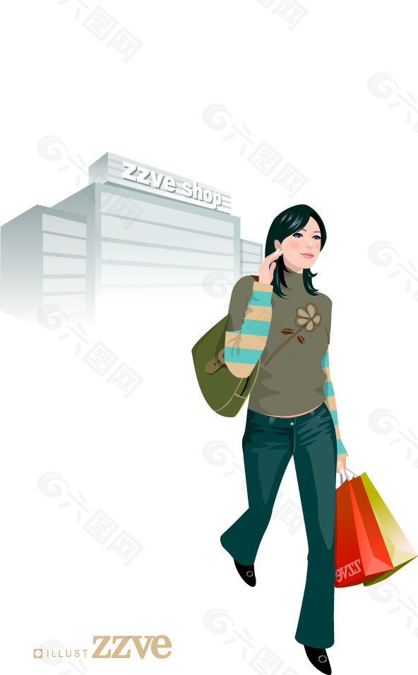 女性人物矢量图韩国购物