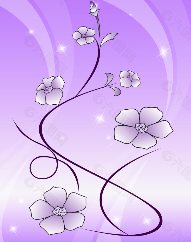 梅花紫色背景飘带移门图