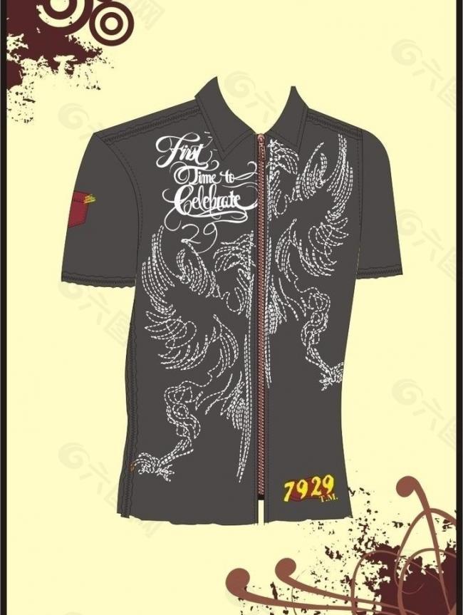 男装 t shirt 印花设计 鹰图案单线米粒绣花图片