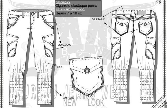 牛仔裤设计手稿 裤脚超宽收褶图片