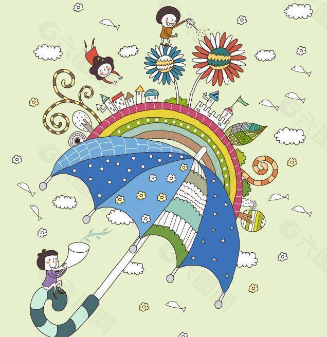雨后彩虹 卡通插画图片