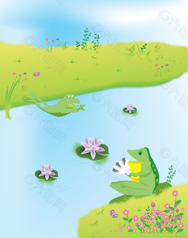 卡通风景池塘青蛙