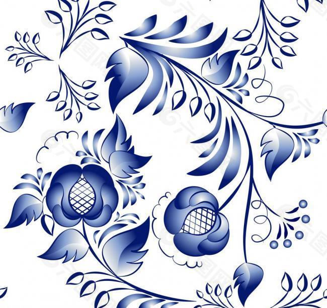 蓝色花纹花卉图片