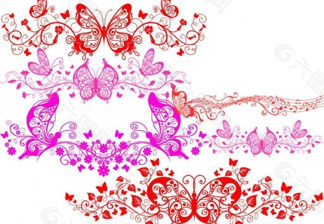 精美的蝴蝶花纹笔刷图片