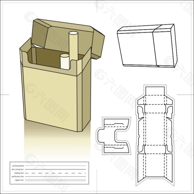 纸包装盒子展开图和盒形
