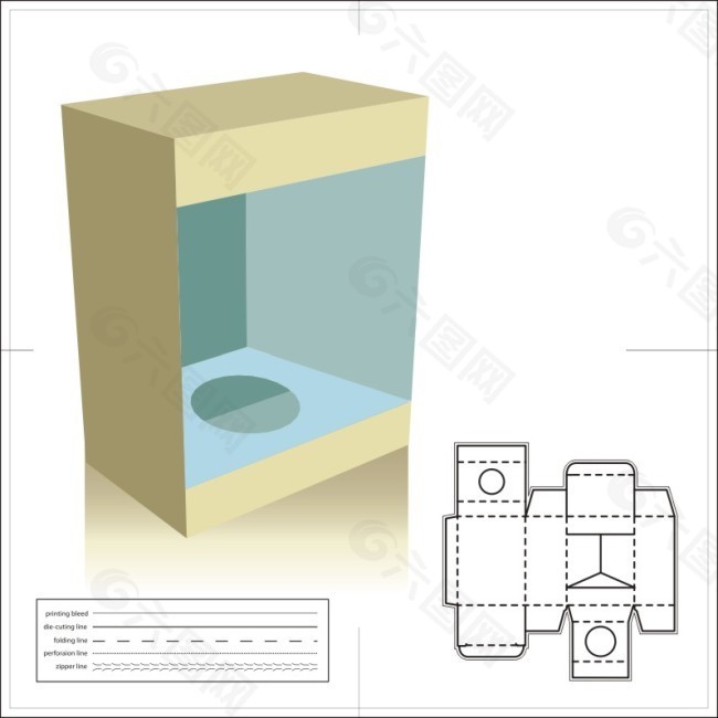 礼盒包装展开图和盒子外形矢量图