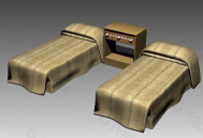 两张古朴的单人床3D模型下载