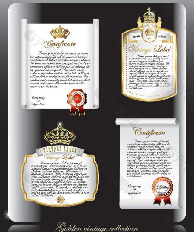 皇冠欧式标签徽章 证书 卷轴图片