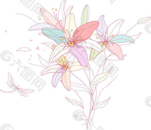 粉色花卉植物图案矢量图