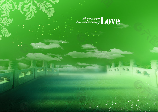 绿色love唯美婚纱背景模板