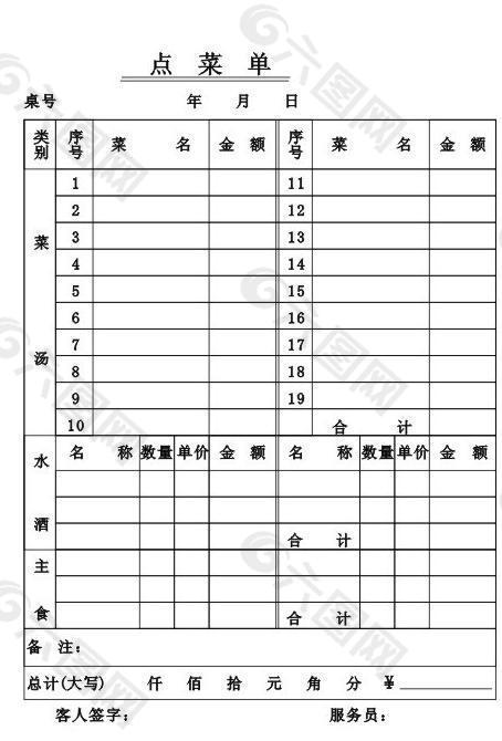 饭店点菜单图片