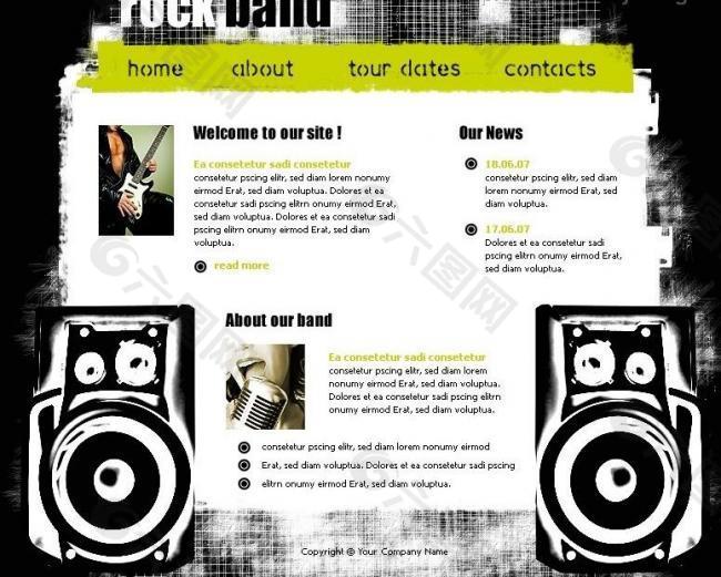 流行音乐网站界面－欧美模板1flash，1psd，html图片