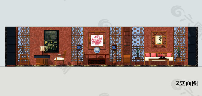 中式家具展厅B立面图