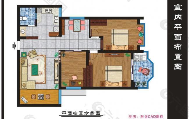 三房两厅布置方案图（附cad图档）图片