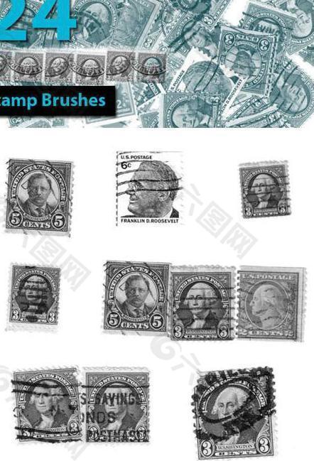 24款高清晰国外邮票ps笔刷图片