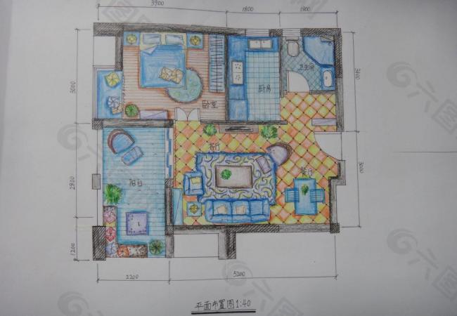 室內平面佈置手繪圖片