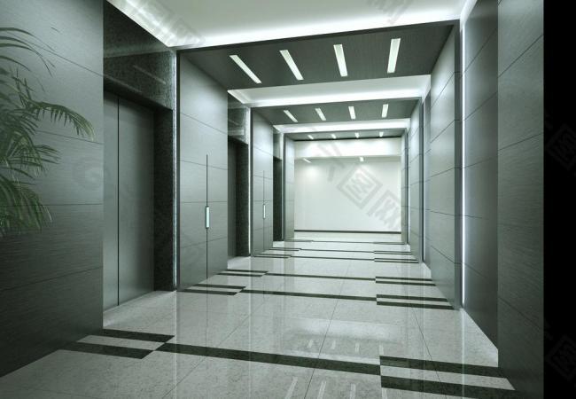 灰色调电梯厅图片