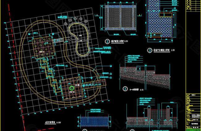 a区平面 缓跑道 花池 踏步铺装图片