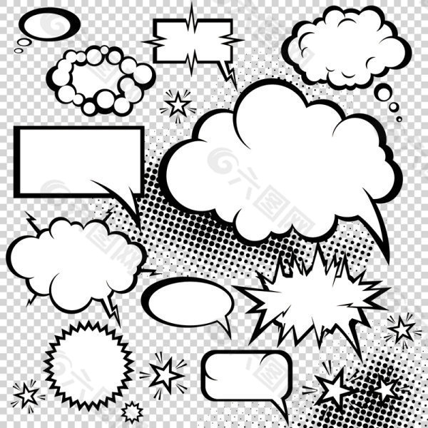 漫画风格的蘑菇云对话框05——矢量素材