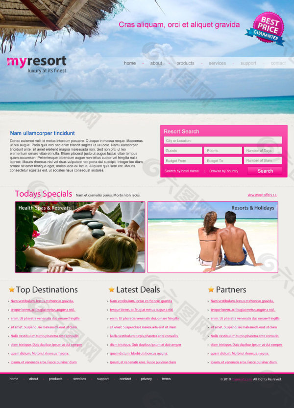 粉红浪漫风格网页模板——psd分层素材