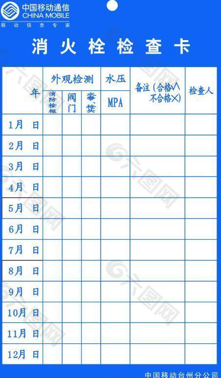 中国移动消火检查卡图片