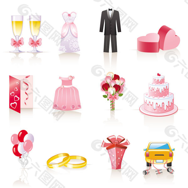 粉色卡通婚礼饰品——矢量素材