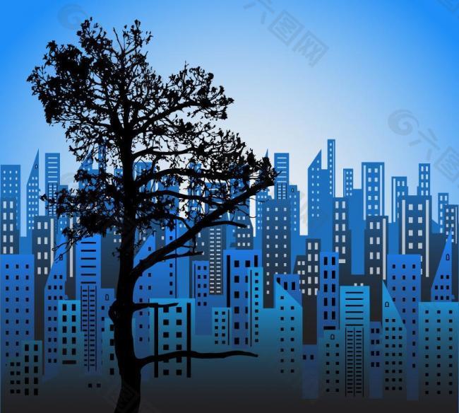 城市建筑群 树木图片