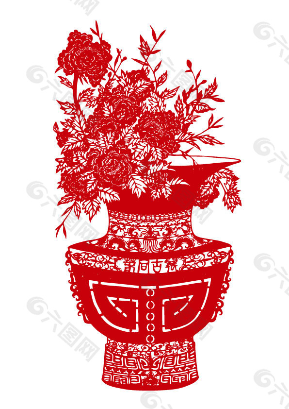 花瓶剪纸图案02—矢量素材